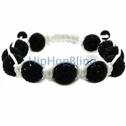 12mm Black High End Bling Disco Ball Bracelet White Rope