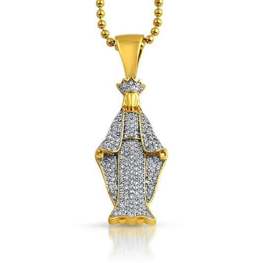 Gold Crowned Angel Micro Pave CZ Bling Pendant