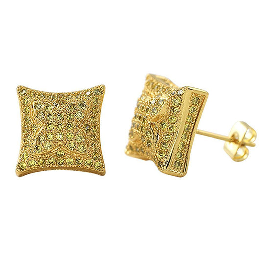 3D X Kite Lemonade CZ Micro Pave Hip Hop Earrings