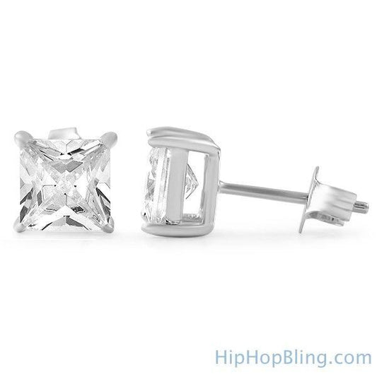 Princess Cut CZ Stud Earrings .925 Silver