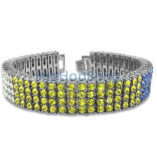 Tri Color White Canary & Blue 4 Row Bling Bling Bracelet