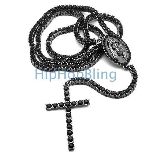 1 Row Bling Bling Rosary Black on Black