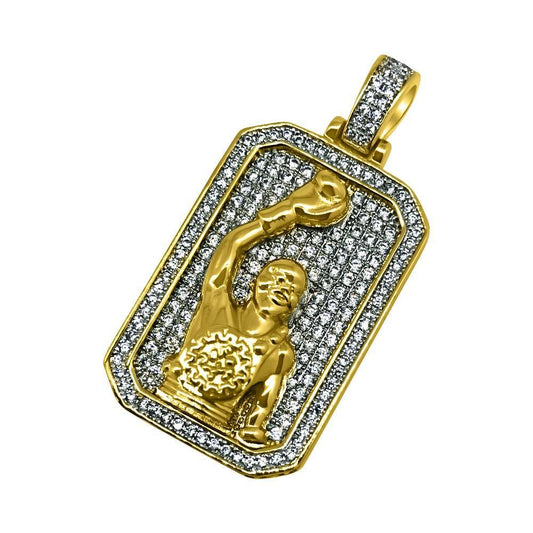 .925 Silver Gold Boxing Champion CZ Bling Bling Pendant