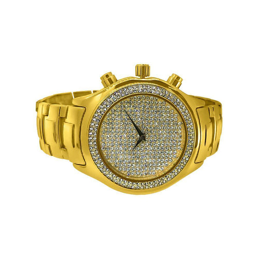 Gold Circular Bling Bling Mens Watch