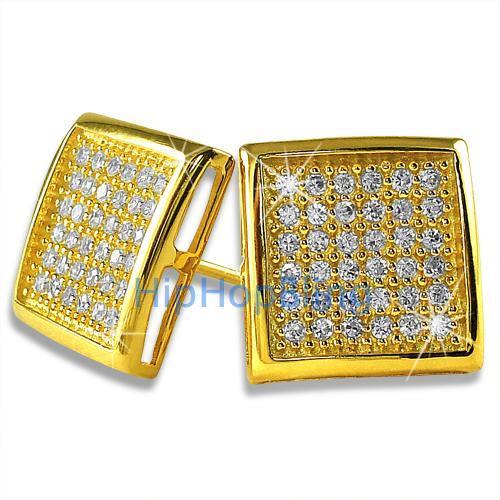 Large Deep Box Gold Vermeil CZ Micropave Earrings .925 Silver