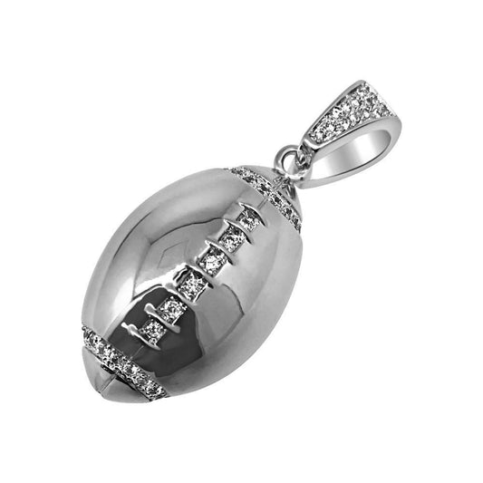 .925 Silver Rhodium Football CZ Rounded Polished Pendant