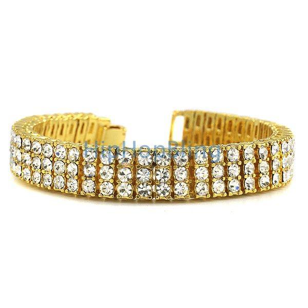 Gold 3 Row Totally Bling Bracelet