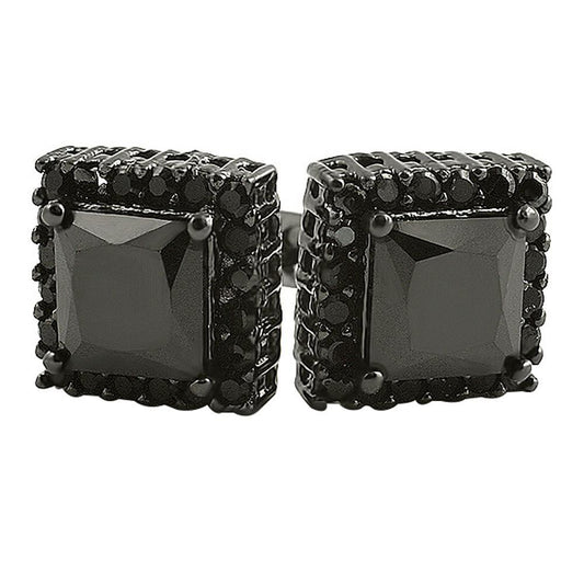 Black Princess Bling Border CZ Micro Pave Earrings