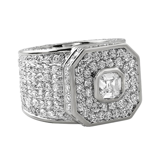 Asscher Cut Platinum Boss Hip Hop Ring