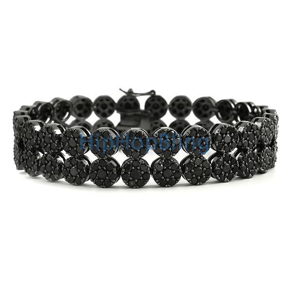 CZ Black 2 Row Cluster Hip Hop Bracelet