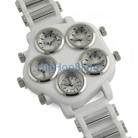 All Working 5 Timezone Hip Hop Watch White