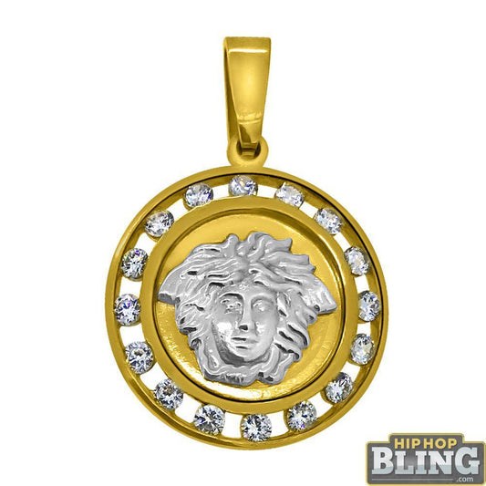 10K Yellow Gold Channel Set CZ Medusa Medallion