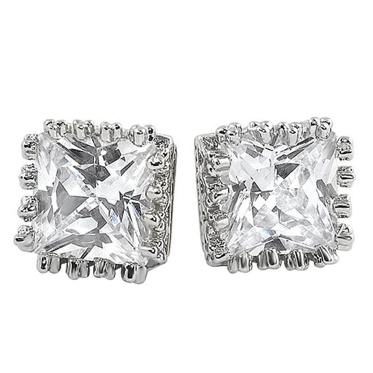 Bling Crown Princess Cut CZ Earrings