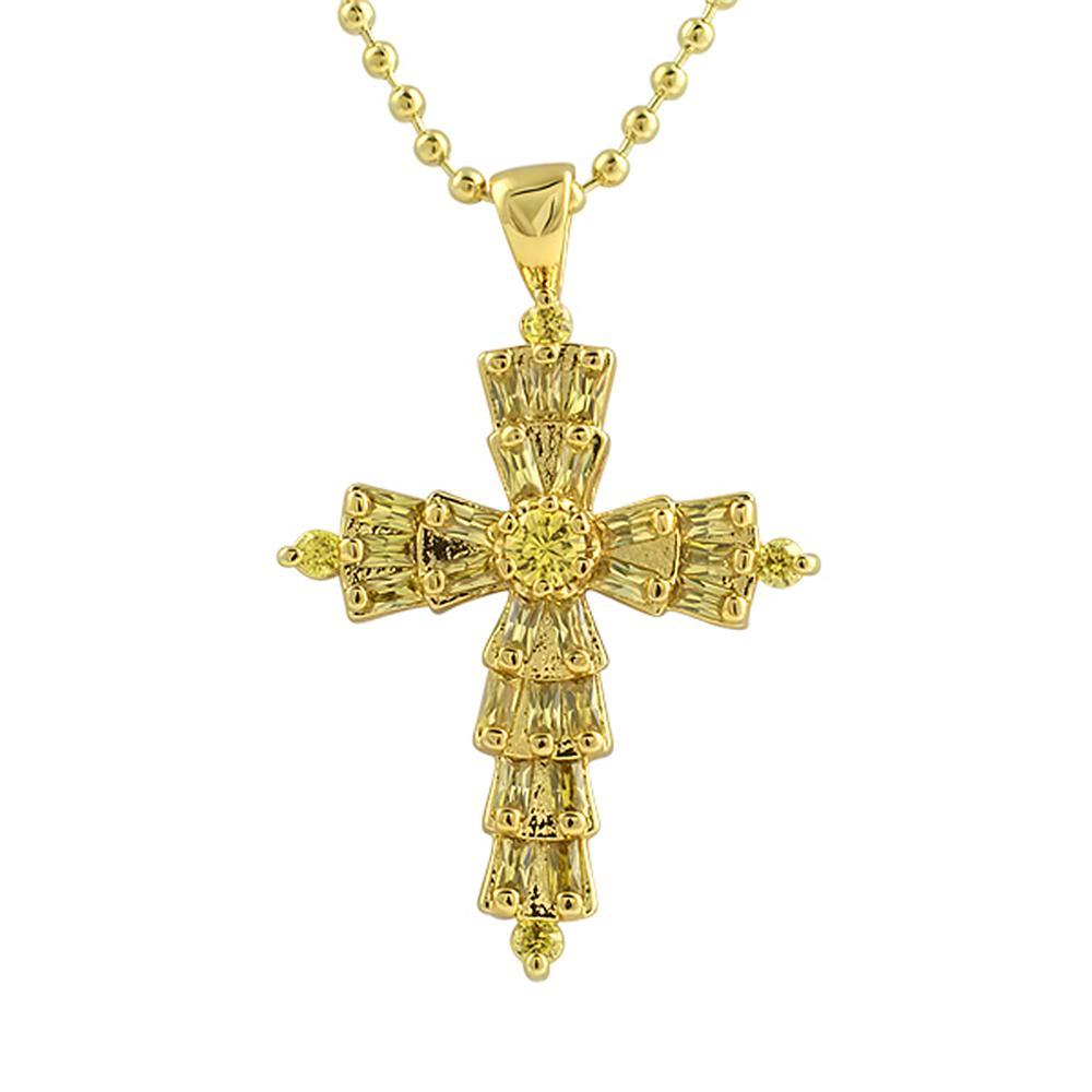 Custom Baguette Cross Canary CZ Gold