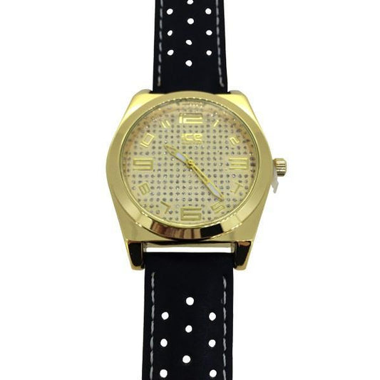 Smooth Polished Bezel Dress Watch Black Band