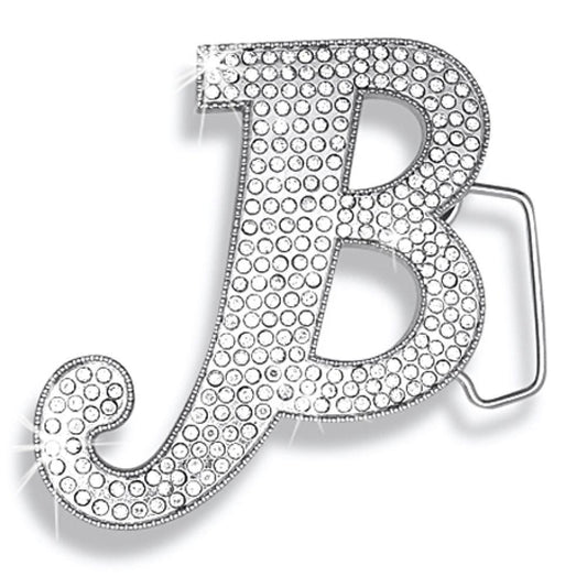 B Initial Jumbo Belt Buckle Rhodium