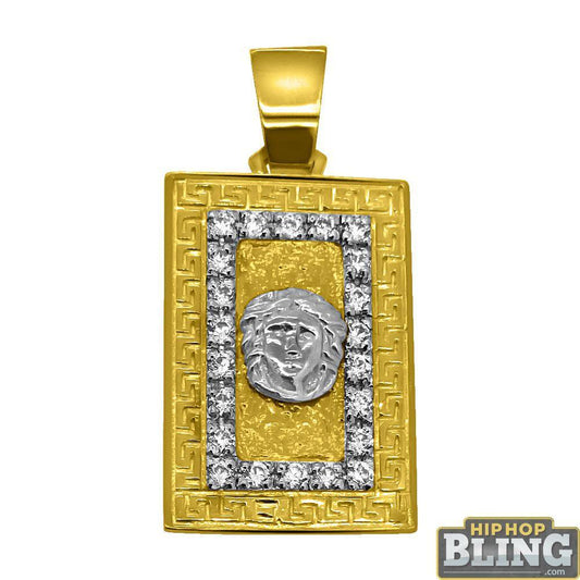 10K Yellow Gold CZ Medusa Block Pendant