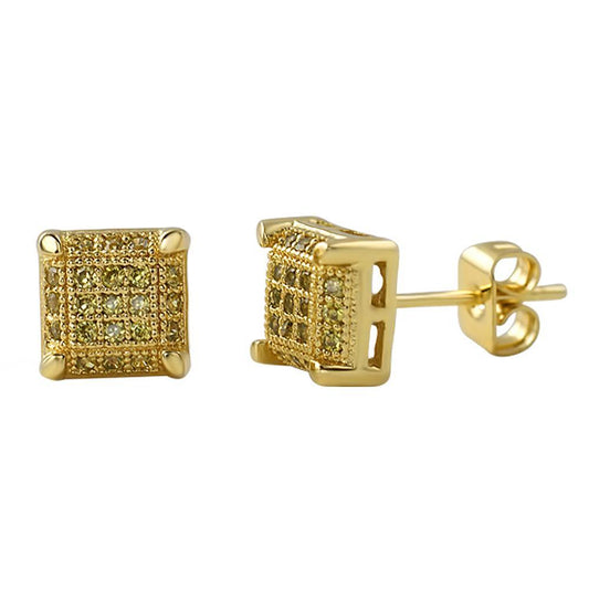 Small Cube Lemonade CZ Micro Pave Earrings