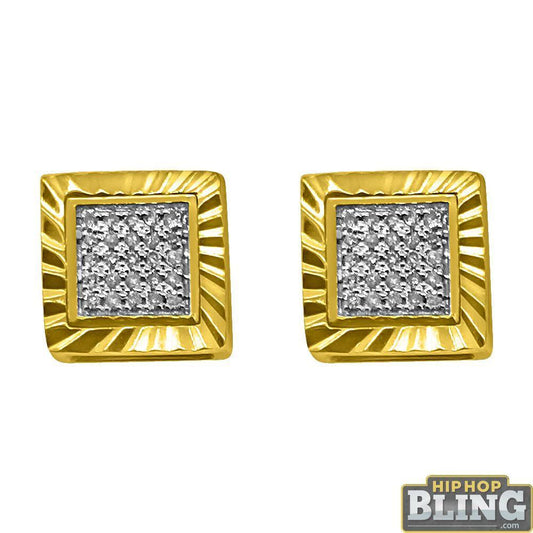 10K Yellow Gold .10cttw Diamond Cut Box Earrings