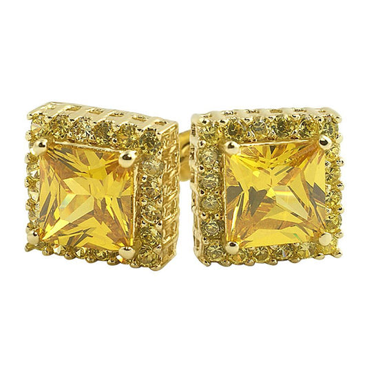 Lemonade Princess Cut CZ Ice Border Bling Bling Earrings