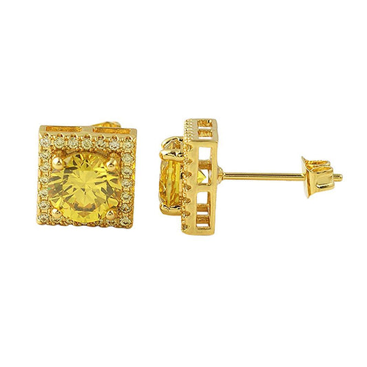 Lemonade Square Halo Bling Bling CZ Earrings