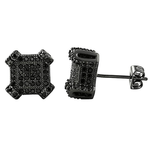 3D Edgy Box Black CZ Bling Bling Earrings