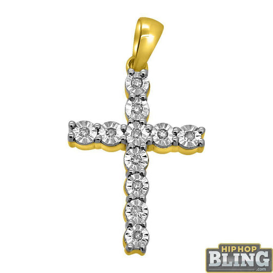 10K Gold .10cttw Diamond Fanook Tennis Cross