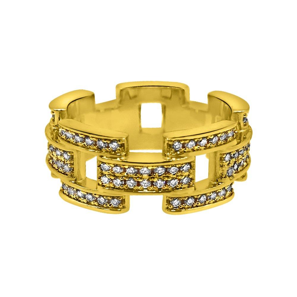 Prez Link Eternity Band Gold CZ Bling Bling Ring