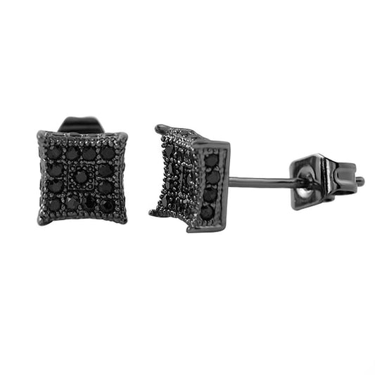 3D Box Kite S Black Micro Pave CZ Earrings