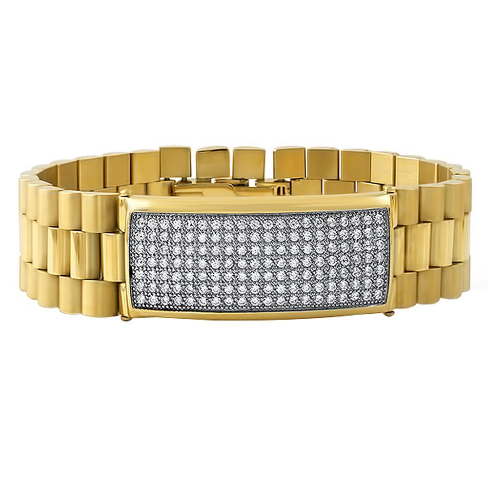 Gold President CZ ID Bling Bling Bracelet