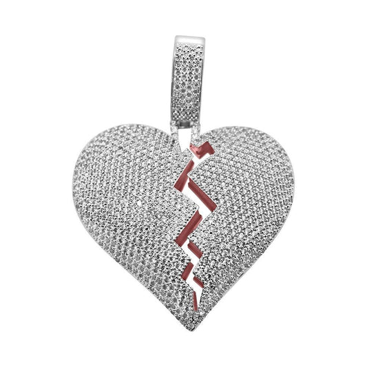 .925 Silver Heart Breaker Rhodium CZ Bling Bling Pendant