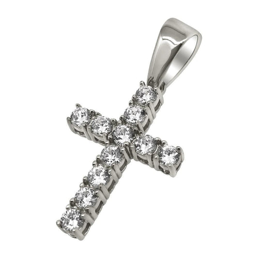 .925 Sterling Silver 3MM CZ Tennis Cross Rhodium