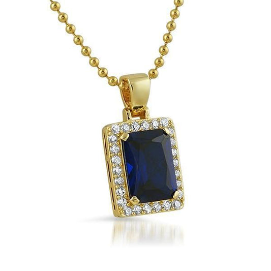 Lab Sapphire .925 Silver Gem Hip Hop Pendant (Free 36 Inch Bead Chain)