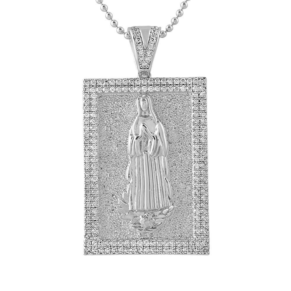 Mary Christian Rhodium Block CZ Medallion