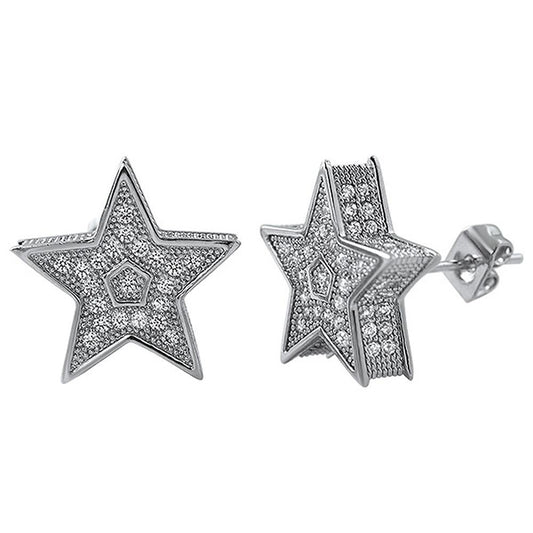 3D Star Jumbo CZ Bling Bling Earrings