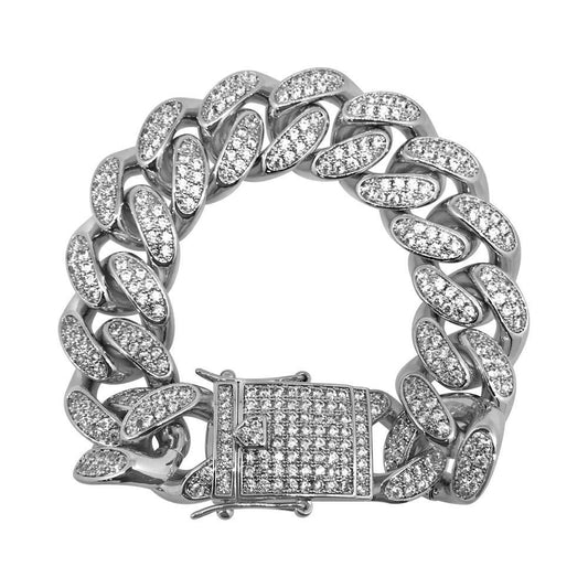 Thick Rhodium Cuban CZ Bling Bling Bracelet 19MM