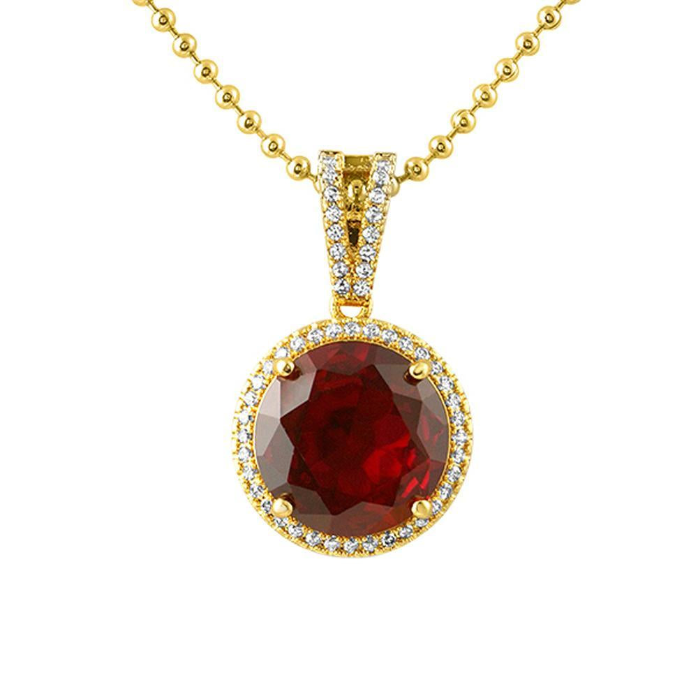 Lab Ruby Gem Red Round Halo Pendant