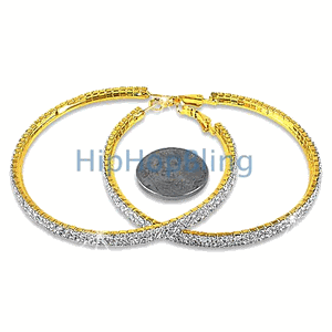 60mm 2 Row Gold Hoop Bling Bling Earrings