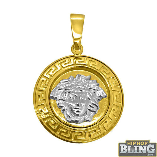 10K Gold Medusa Pendant with Greek Pattern Perimeter