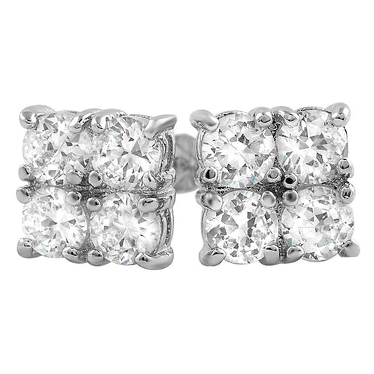 4 Stone Box CZ Diamond Bling Bling Earrings