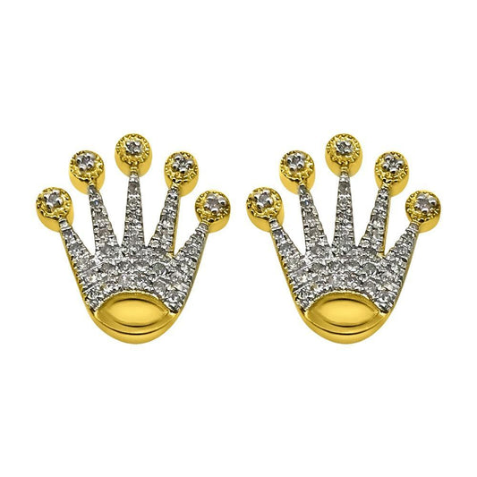 10K Yellow Gold .15cttw Diamond Crown Earrings