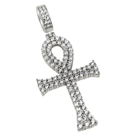 .925 Silver Bling Bling Ankh CZ Rhodium Cross