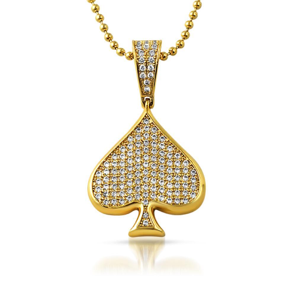 Poker Spade CZ Gold Bling Bling Pendant