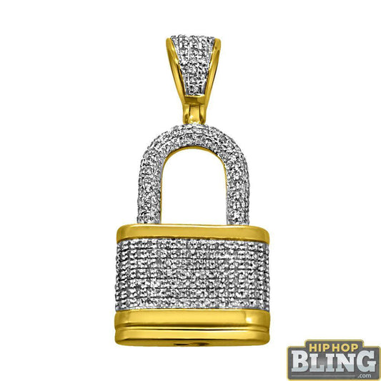 3D Mini Padlock Pendant .62cttw Diamond 10K Yellow Gold