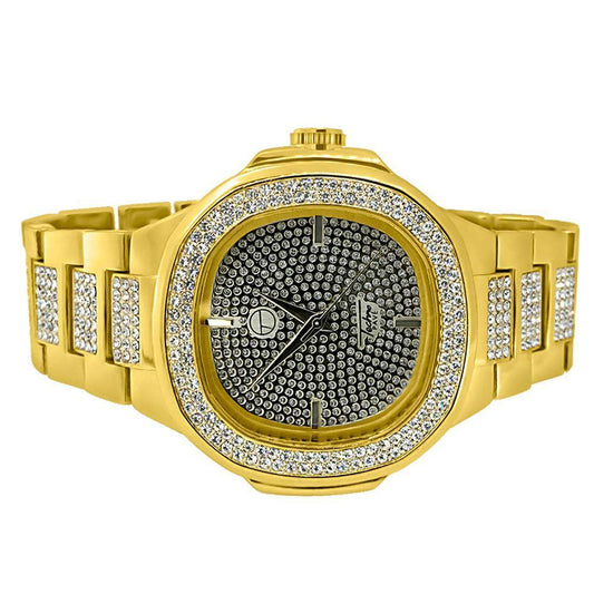 Gold Bling Bling Watch & Bracelet Set Modern Style