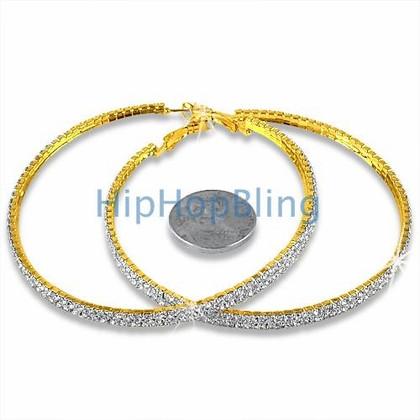 70mm 2 Row Gold Hoop Bling Bling Earrings