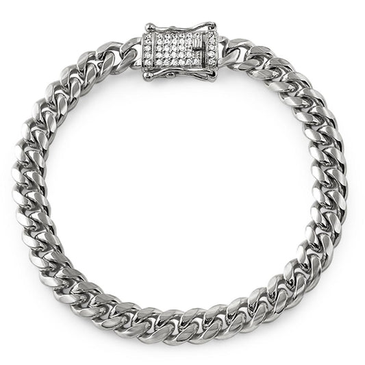 CZ Diamond Lock 8MM Cuban Bracelet Stainless Steel