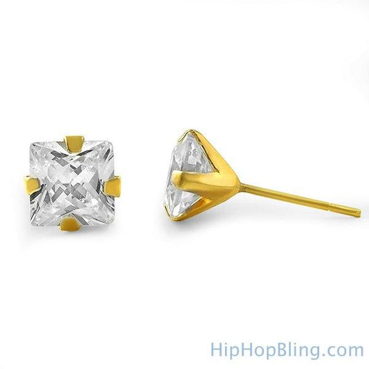 10K Solid Gold Round CZ Stud Earrings