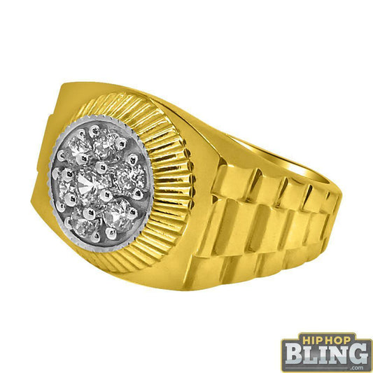 10K Yellow Gold Presidential CZ Mens Ring