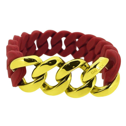 Gold Cuban Burgundy Rubber Bracelet